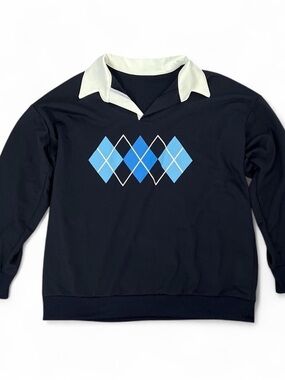 Navy Blue Argyle Collared Sweatshirt